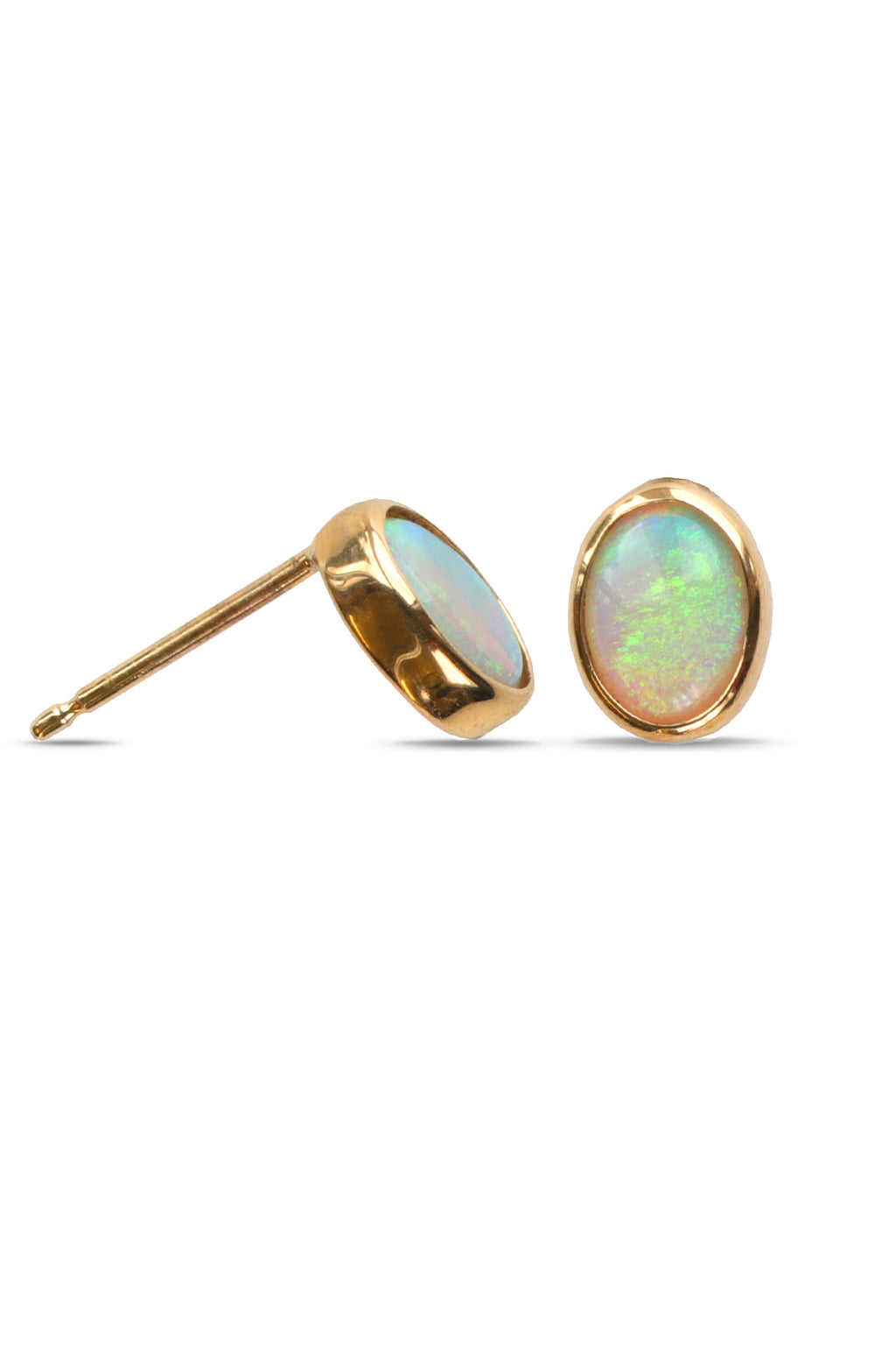 9ct Gold Earring Opal Rubover Set