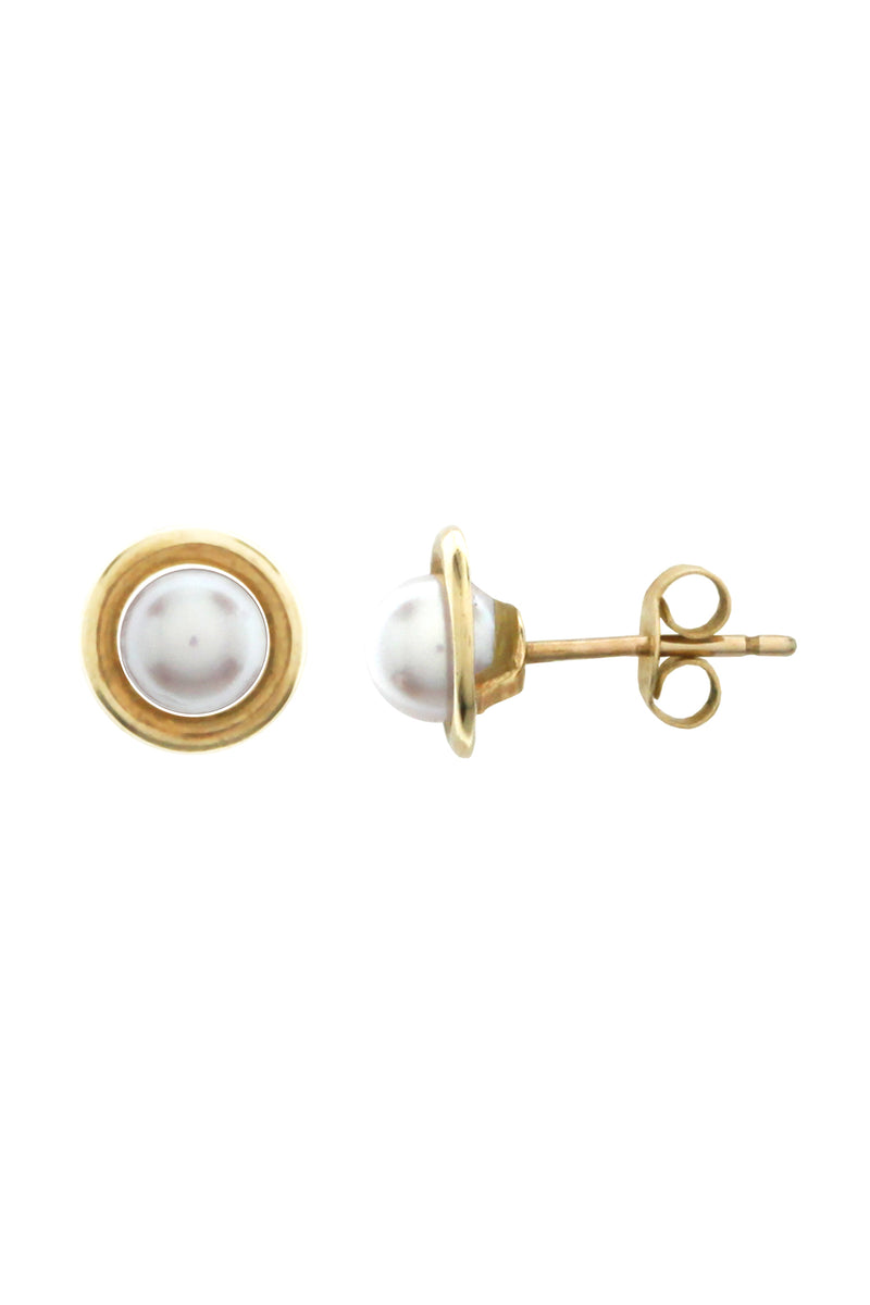 18ct Gold Pearl Circle Stud Earrings