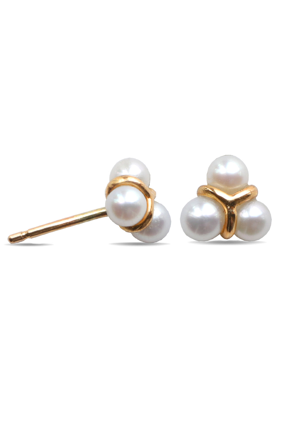 9ct Gold Earring Triple Pearl Studs