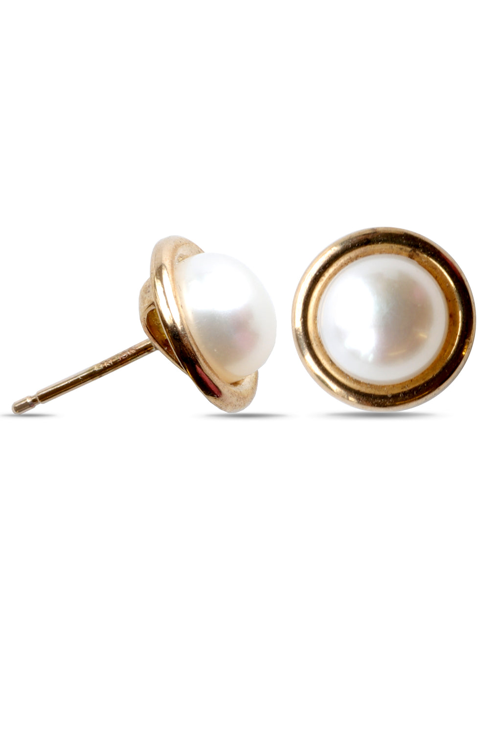 9ct Gold Earring FW Pearl Button