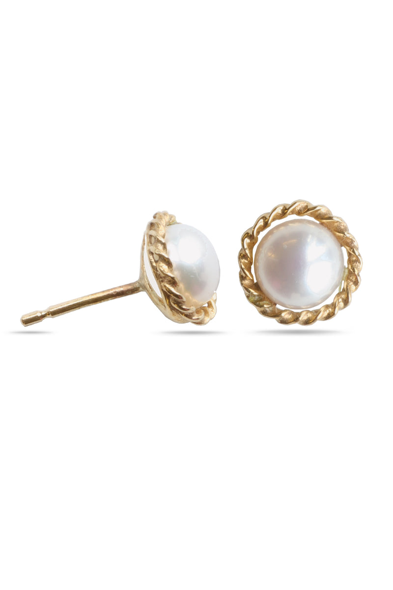9ct Gold Rope Edge Earring 6mm Pearl