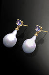 Baroque Pearl and Tanzanite Gold drop earrings