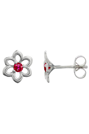Ruby Flower Stud Earrings