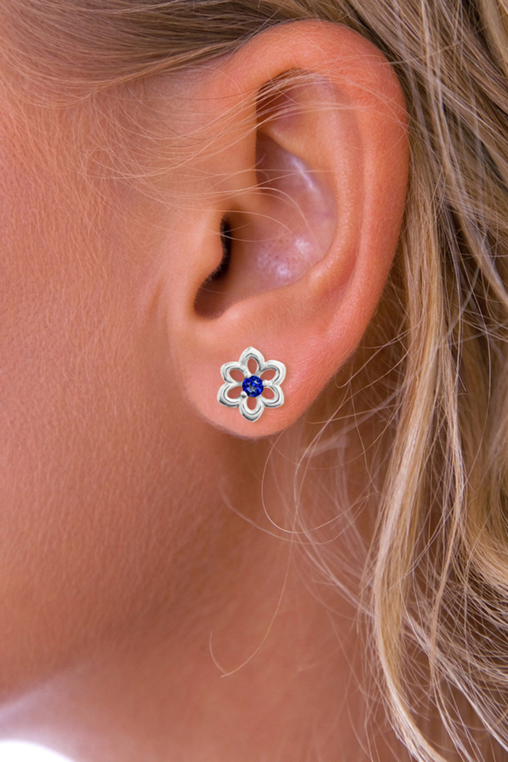 Sapphire Flower Stud Earrings