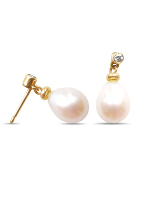 9ct Gold Diamond & Pearl Drop Earrings