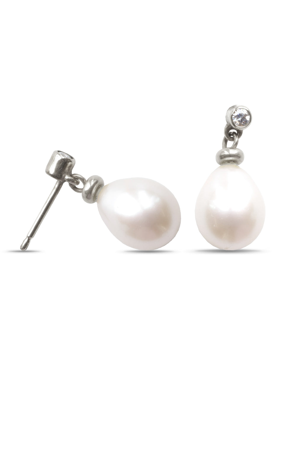 White Gold Diamond & Pearl Drop Earrings