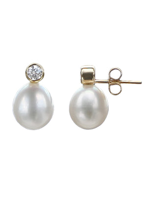 Diamond and Large Pearl Gold earrings