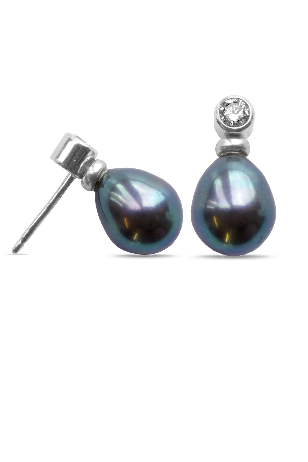 9ct White Gold Earring DI/Black FWater Pearl