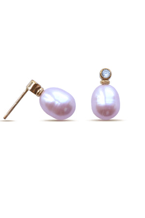9ct Gold Diamond & Pink Freshwater Pearl Earrings