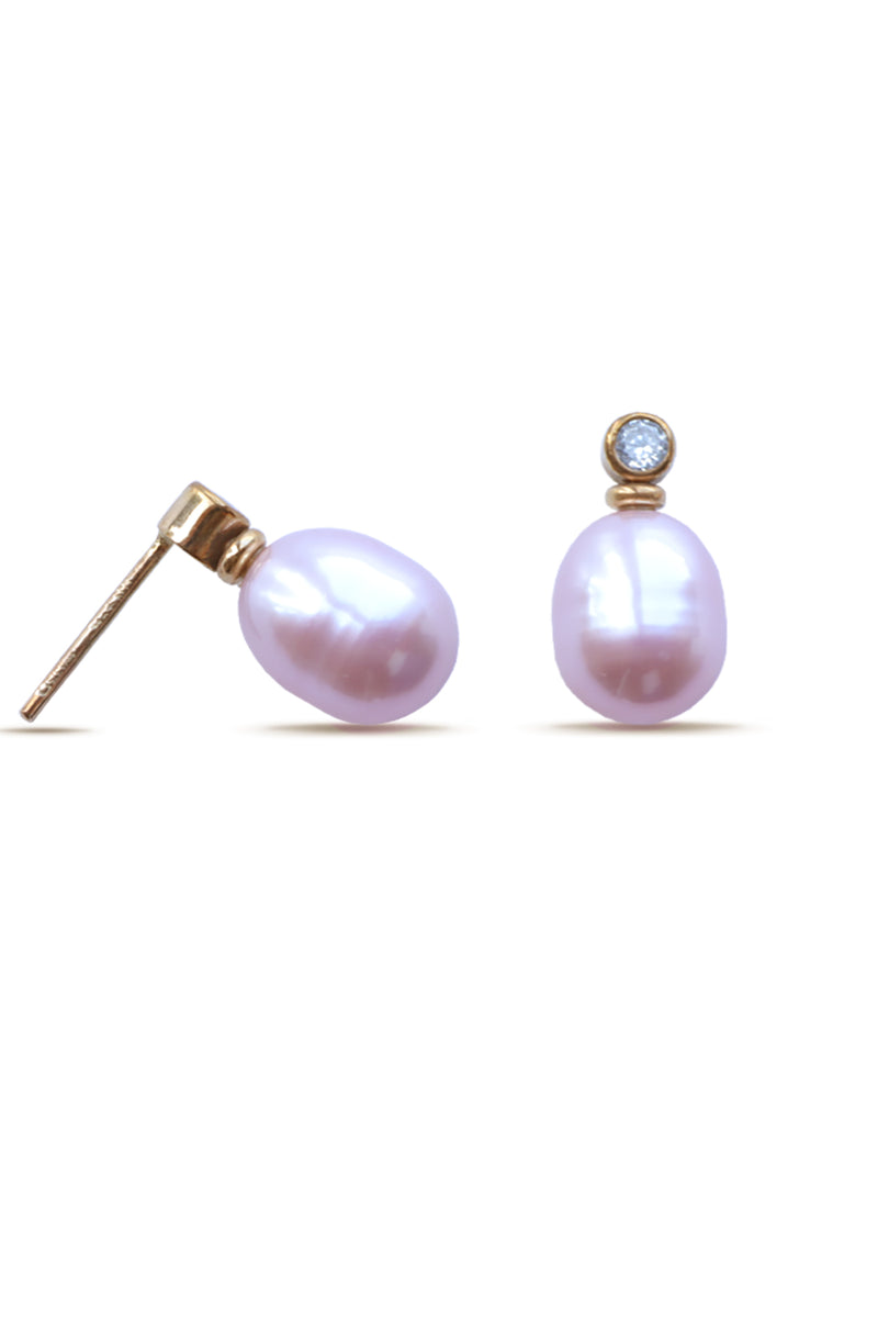 9ct Gold Diamond & Pink Freshwater Pearl Earrings
