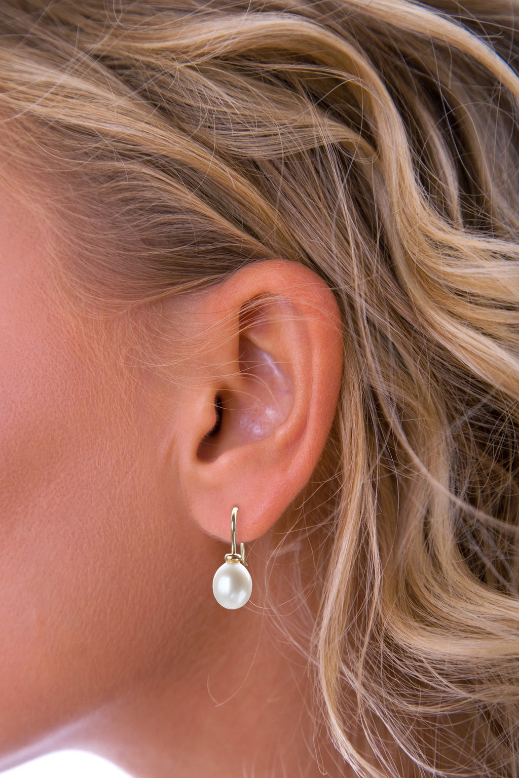 Freshwater White Pearl Gold Drop Earrings