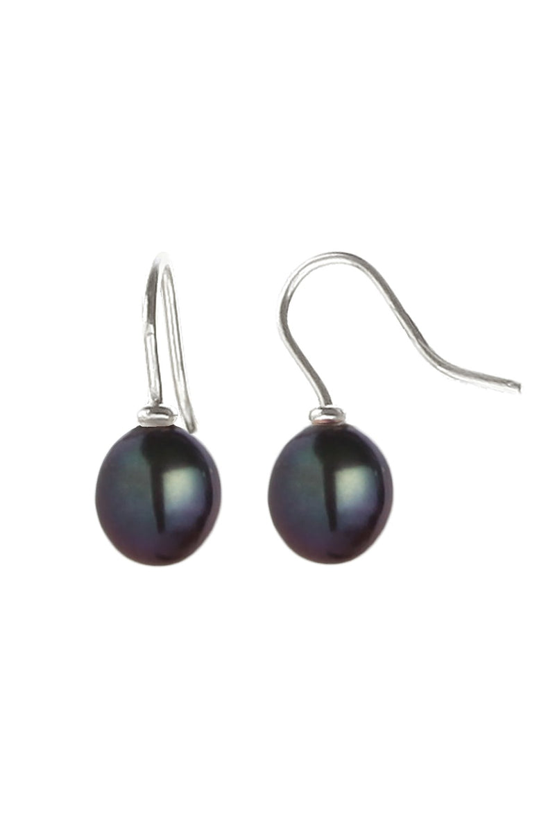 Black freshwater pearl silver earrings / Nina B Jewellery