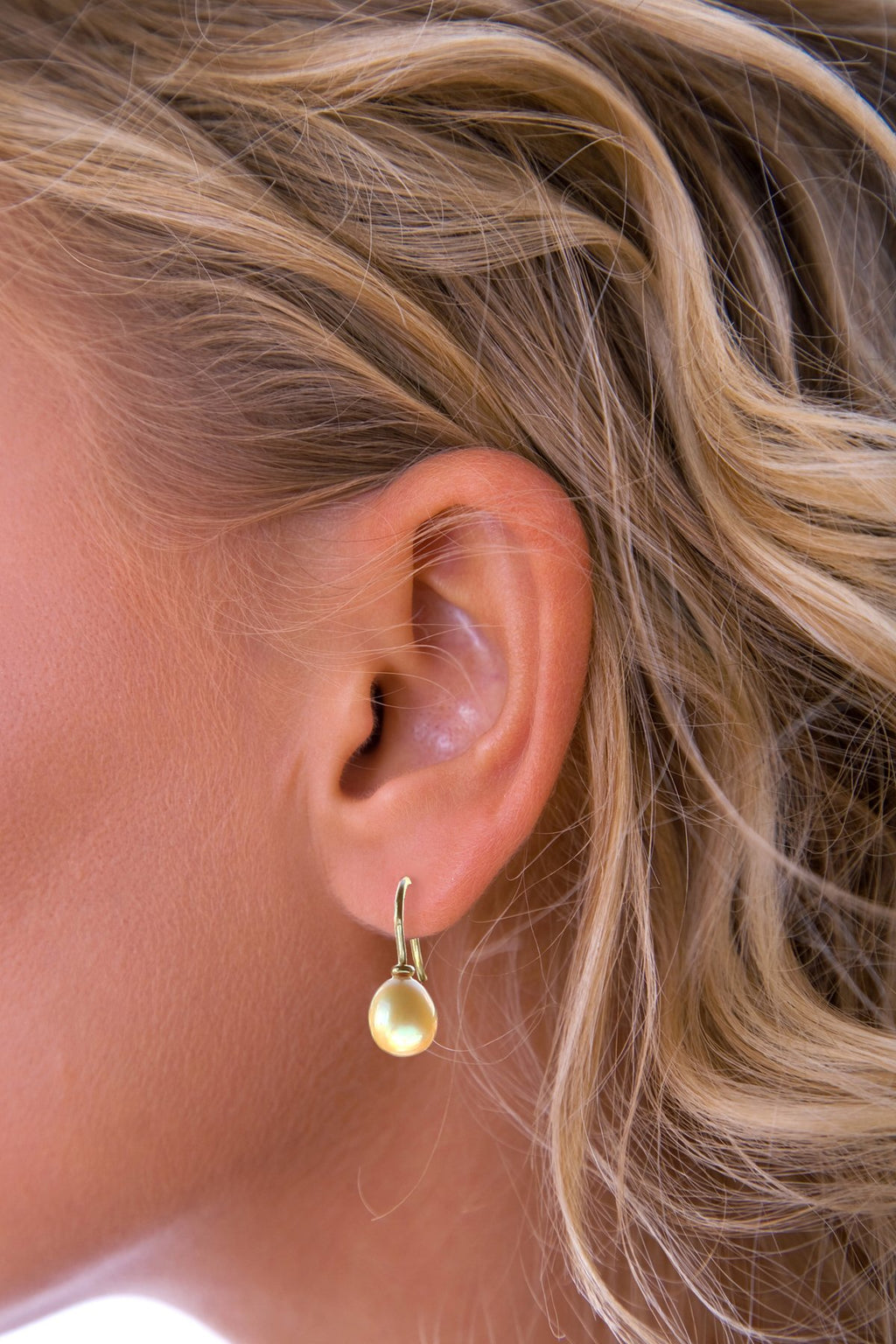 Freshwater Yellow Pearl Gold Drop Earrings