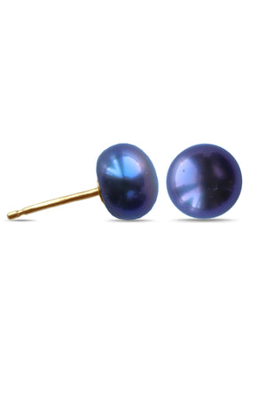 9ct Gold Earring Black Freshwater Pearl Buttons
