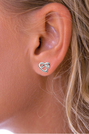 White Gold Heart Knot Stud Earrings