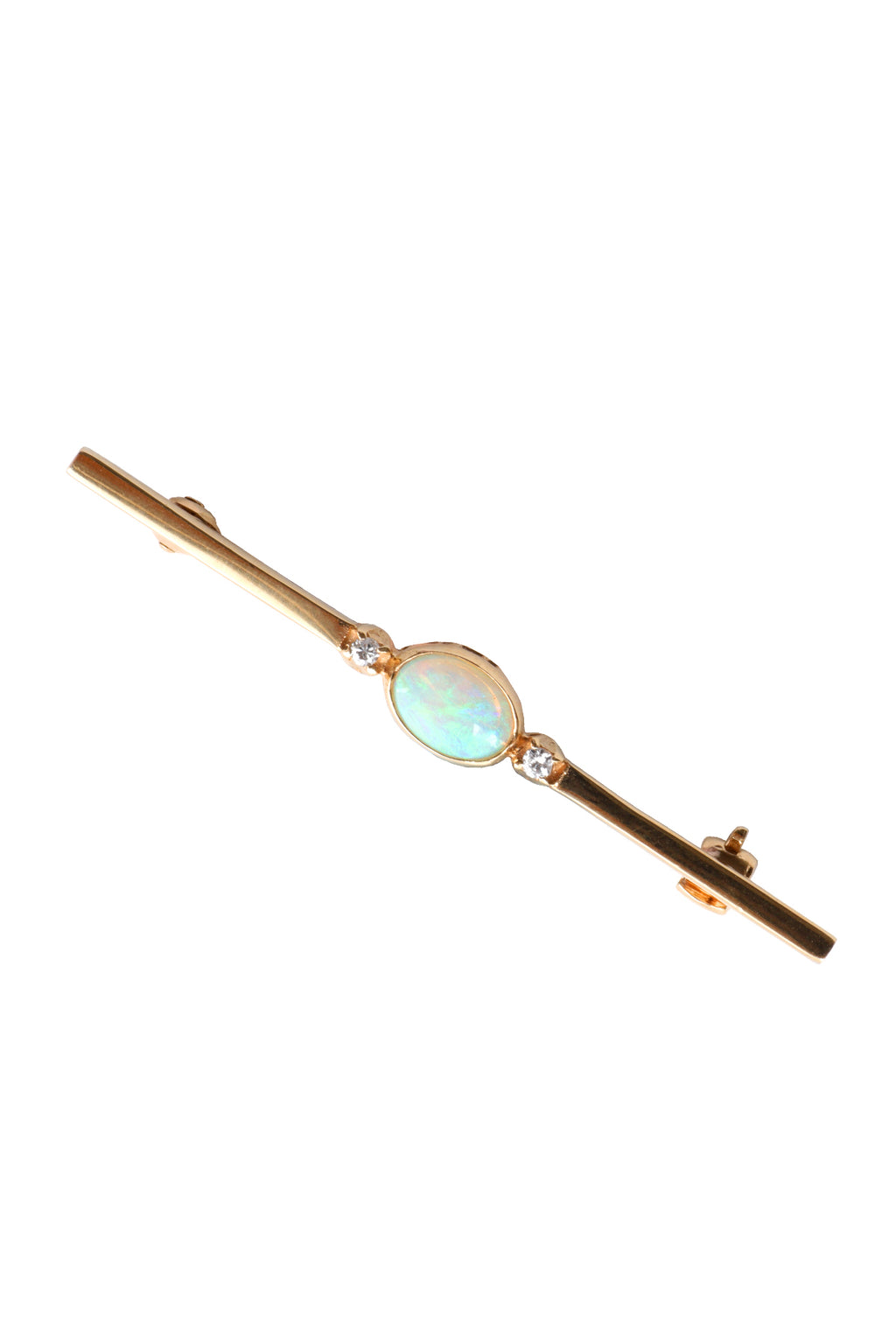 9ct Gold Bar Brooch with Opal and Diamonds