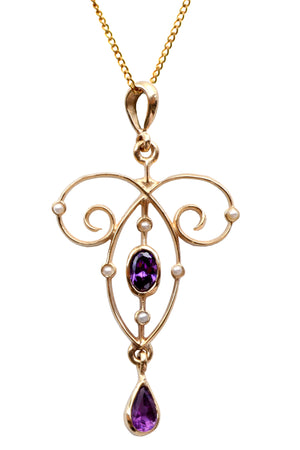 9ct Gold Pearl and Amethyst Pendant