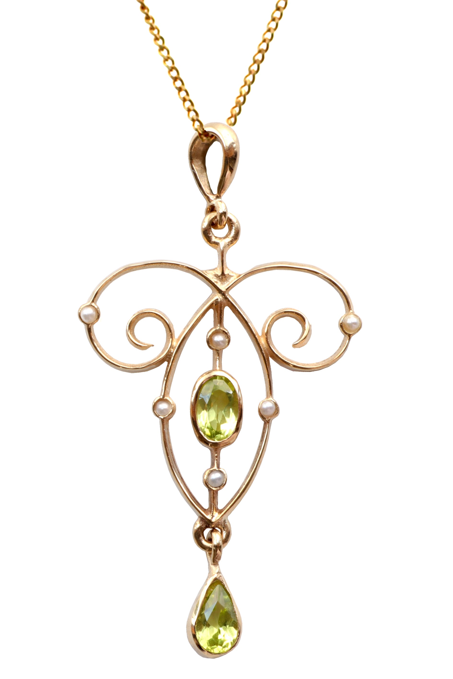 9ct Gold Victorian Peridot and Pearl Pendant - Main Image