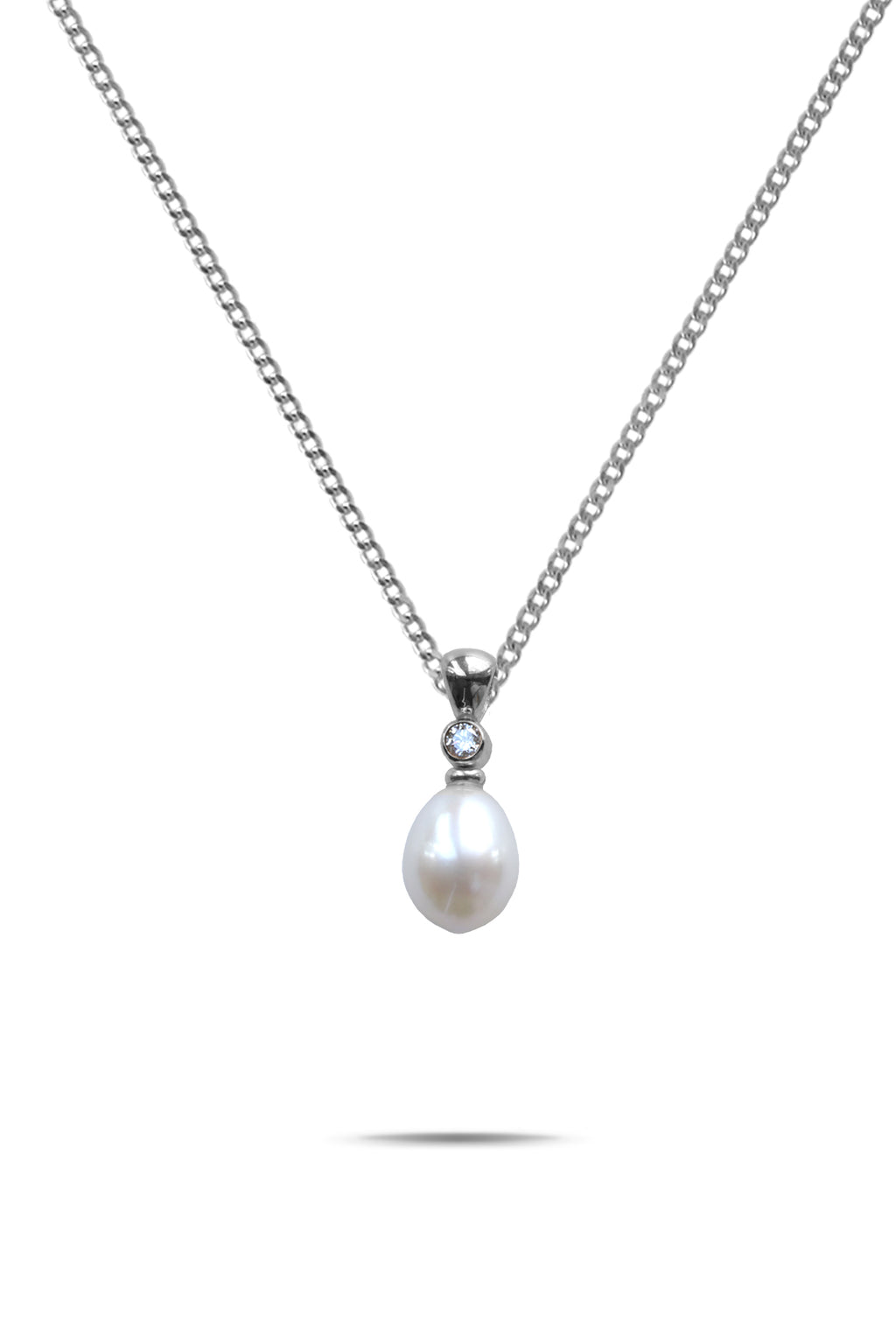 9ct White Gold Diamond and Freshwater Pearl Pendant