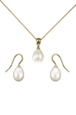 Freshwater Pearl Gold Pendant & Earrings Set