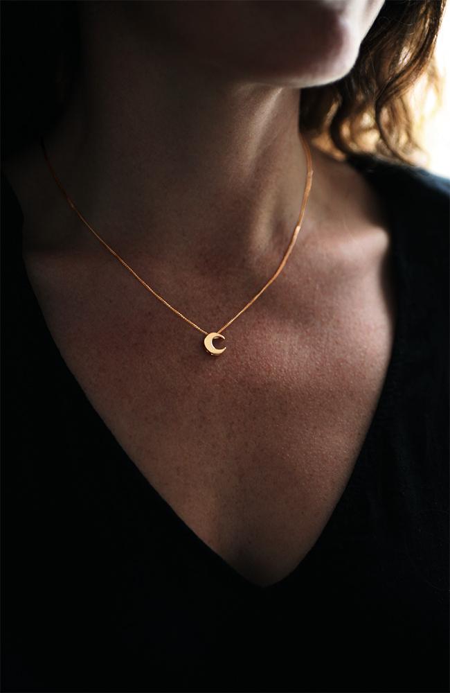 Golden Cresent Moon Necklace - Vermeil - Wisteria Bloom