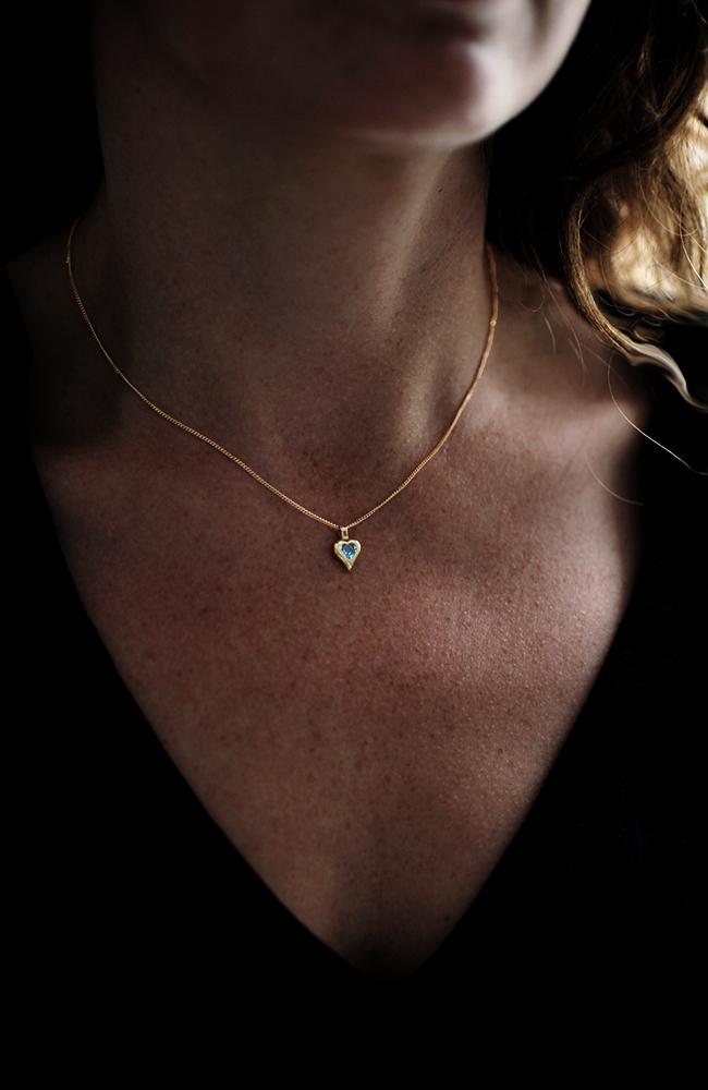 Gold Heart Pendant with Blue Topaz