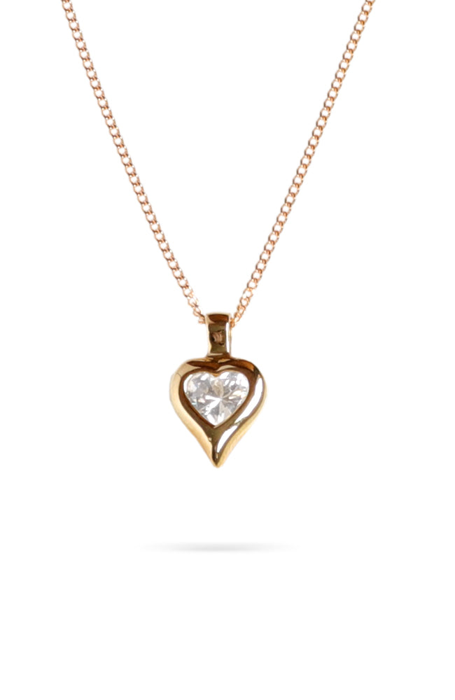 Gold Heart Pendant with Cubic Zirconia