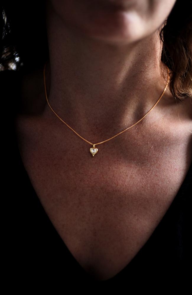 Gold Heart Cubic Zirconia Pendant Chain – NinaBreddal