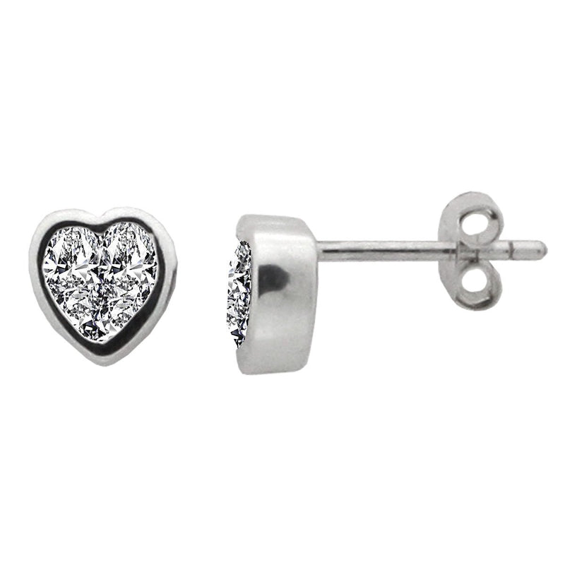 Silver stone-Set Heart Earrings
