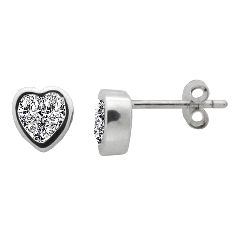 Silver Heart Cubic Zirconia Stud Earrings