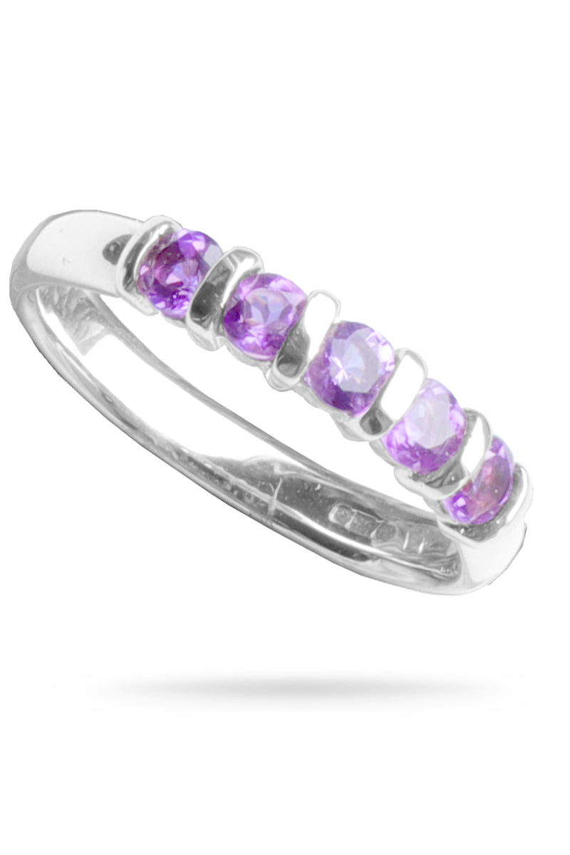 White Gold Five Amethysts Ring
