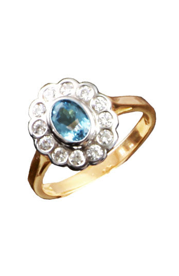 Diamond Aquamarine Gold Ring / Vintage Style Ring / Nina B Jewellery
