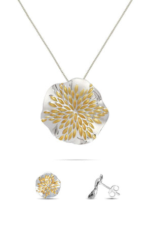 Silver Pendant with Golden Petals