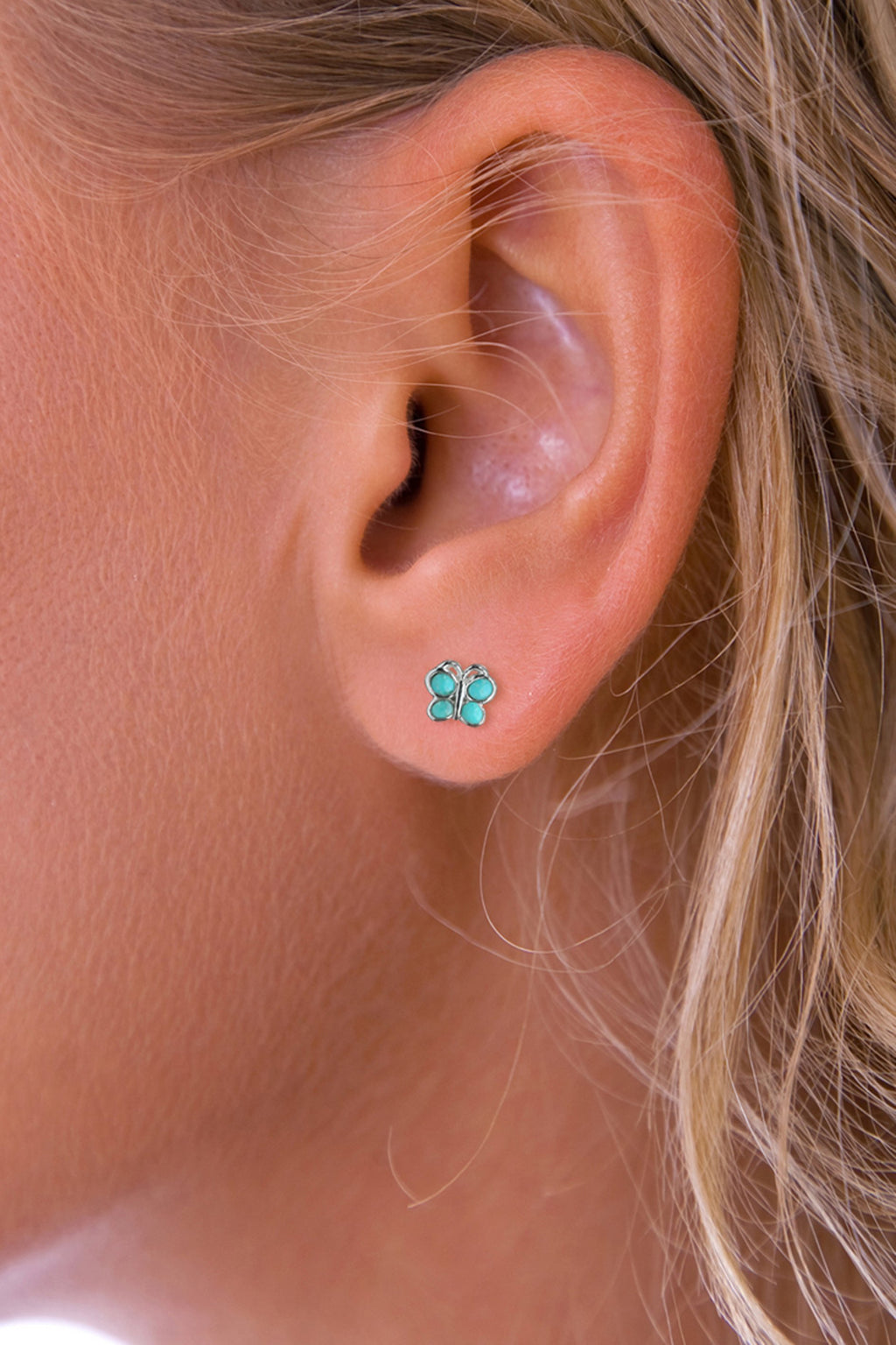 Silver Turquoise butterfly stud earrings