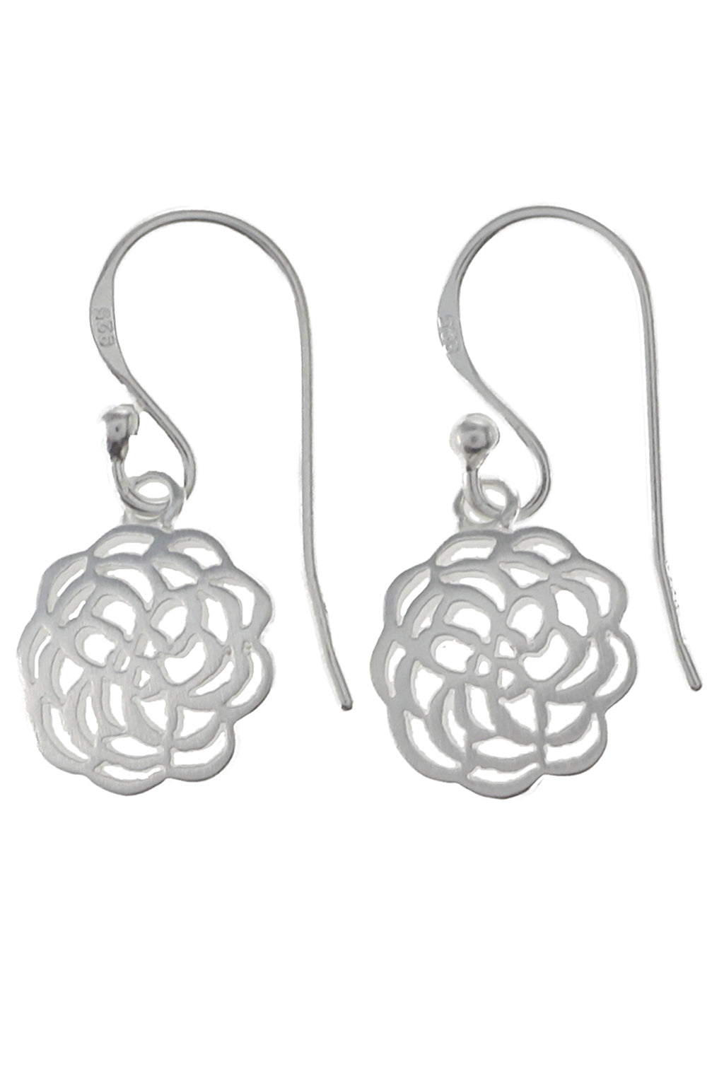 Silver Rose Drop Earrings