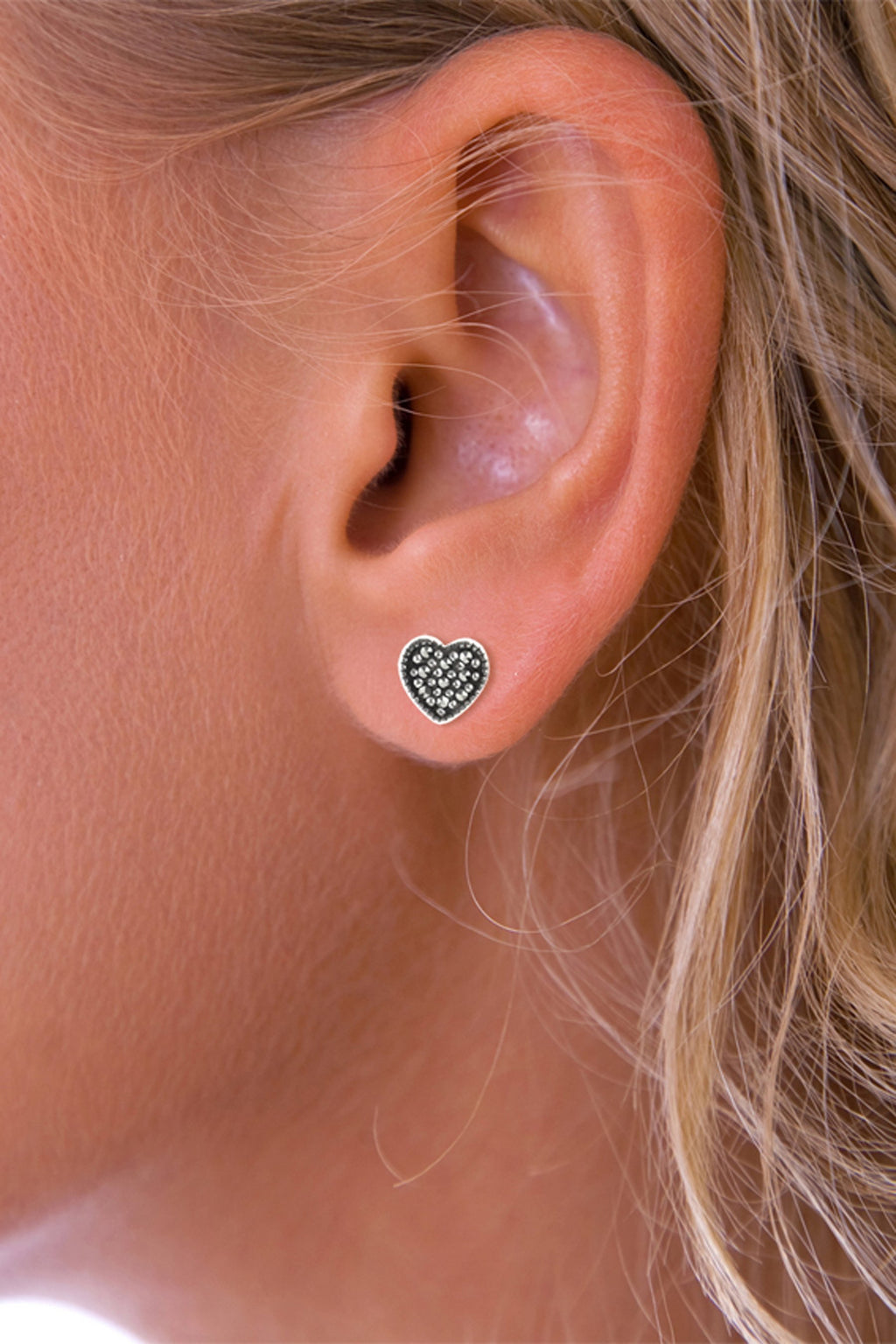 Marcasite Heart Stud Silver Earrings