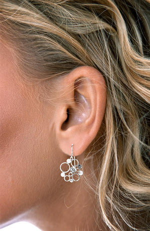 Silver dots cluster drop earrings