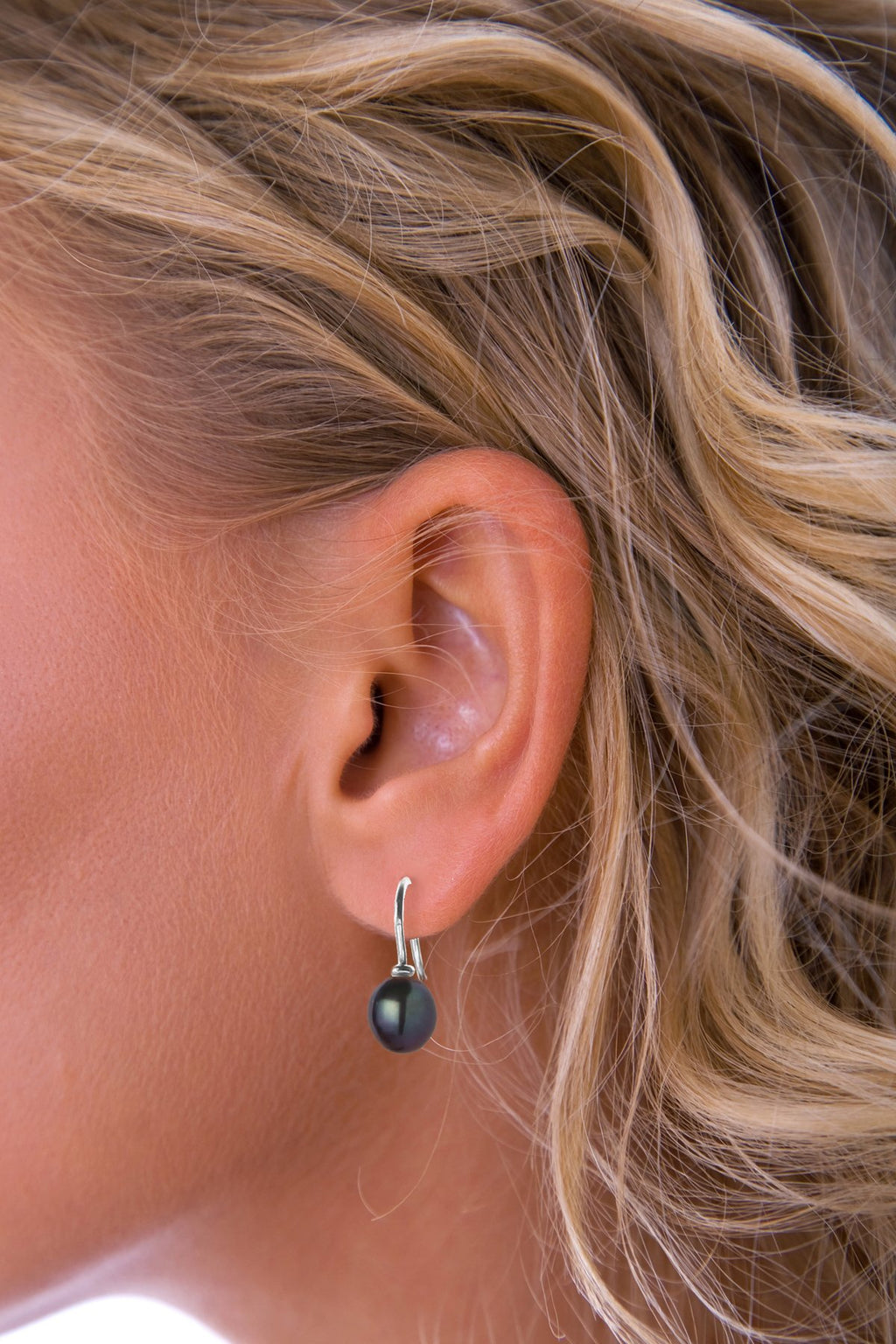 Black Freshwater Pearl Silver Drop Earrings