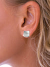 Brushed Silver Square Stud Earrings