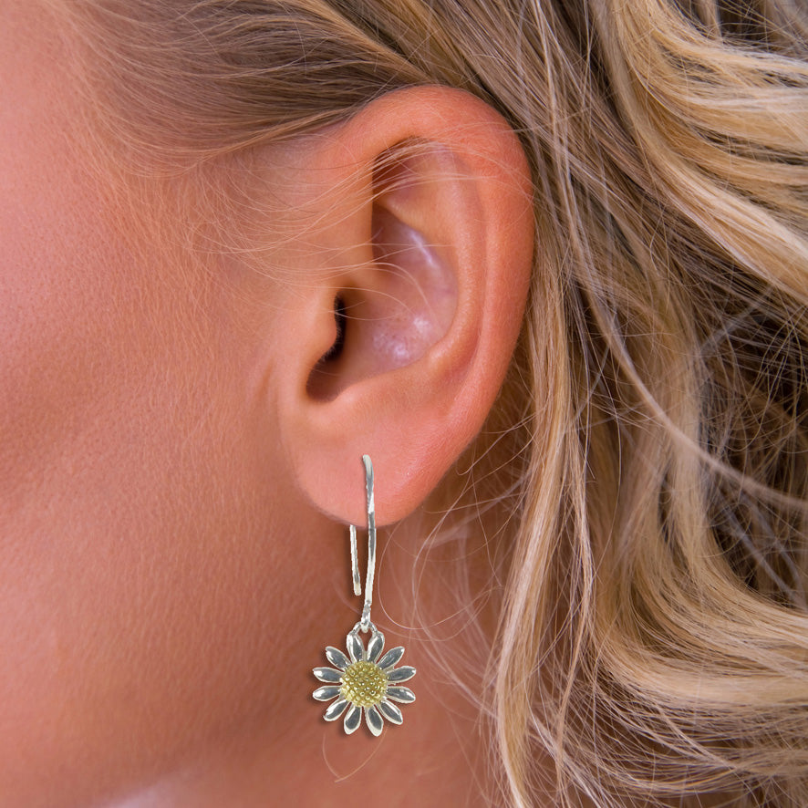 Silver Flower Gold-Plated Drop Earring