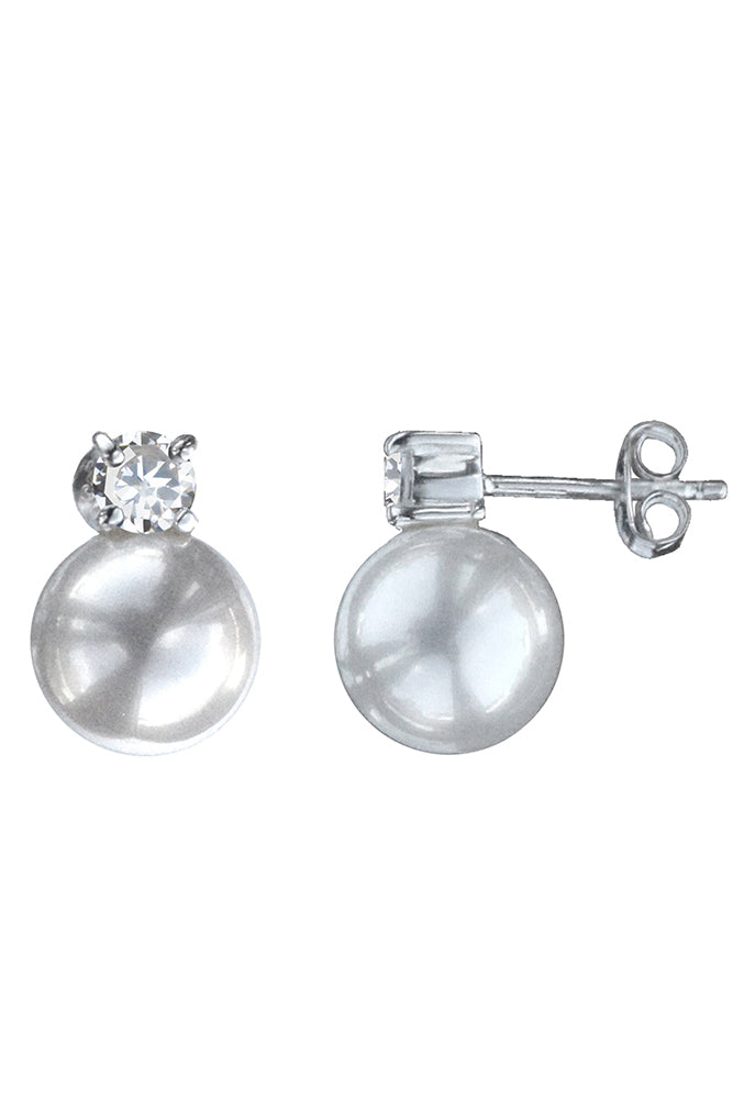 Silver Pearl Drop Earrings with CZ