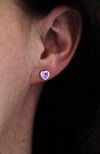 Silver Heart Amethyst Stud Earrings