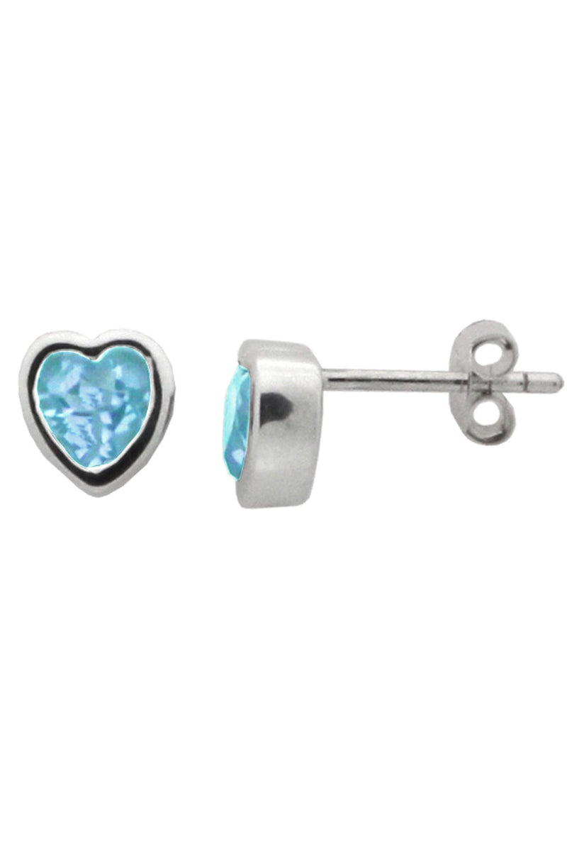 Silver Heart Garnet Stud Earrings