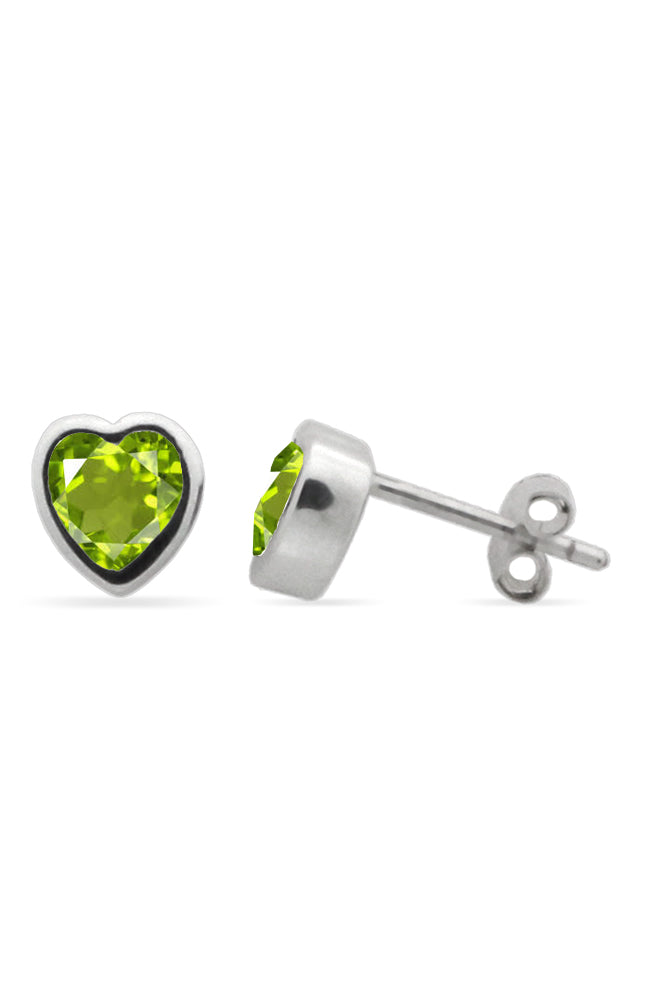 Silver Peridot Heart Stud Earrings | Nina B Jewellery