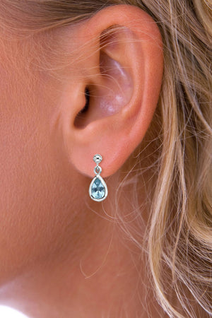 Silver  Raindrop Blue Topaz Earrings