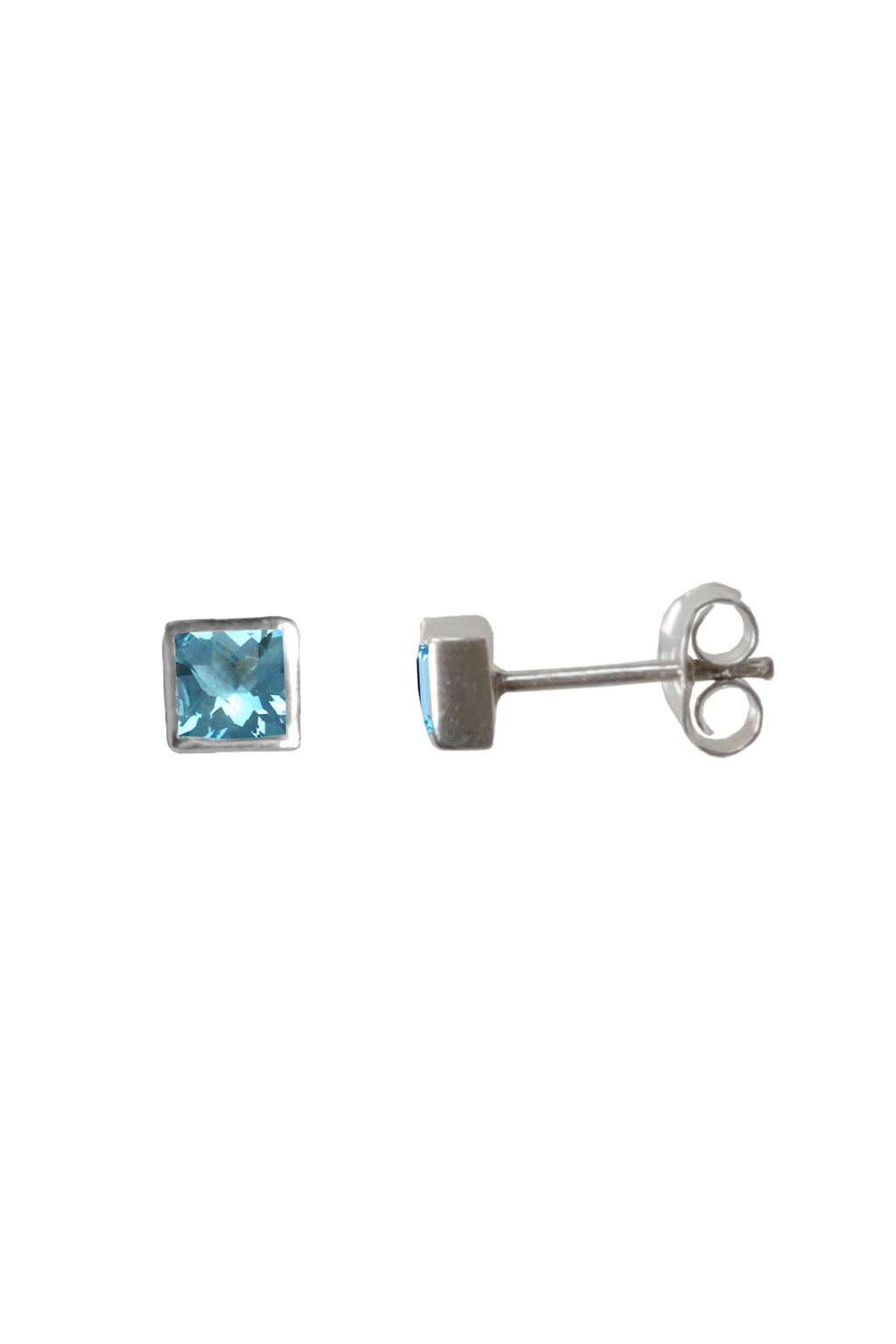 Blue Topaz Silver Square Stud Earrings