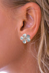 Brushed Silver Flower Earrings