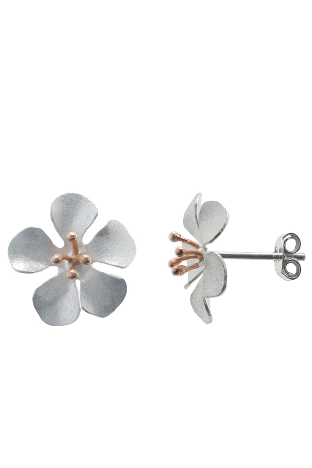 Brushed Silver Flower Earrings