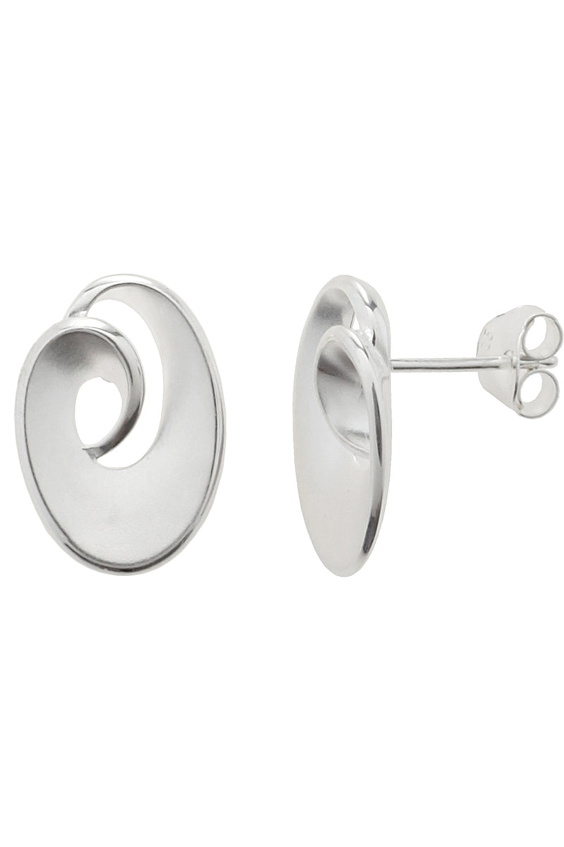 Silver Oval Swirl Stud Earrings