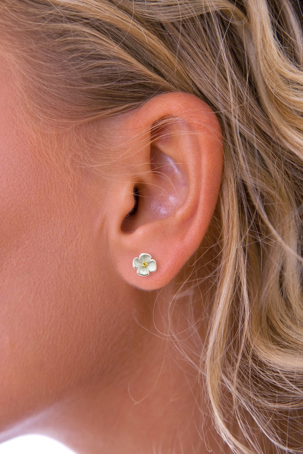 Four Petal Silver Flower Earrings